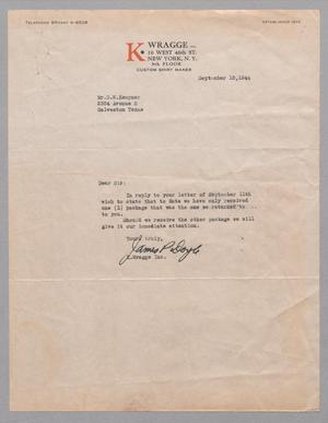 [Letter from K. Wragge, Inc. to Daniel W. Kempner, September 15, 1944]