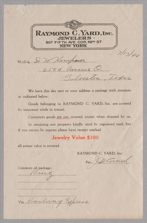 [Letter from Raymond C. Yard, Inc. to Jeane Kempner, July 13, 1944]