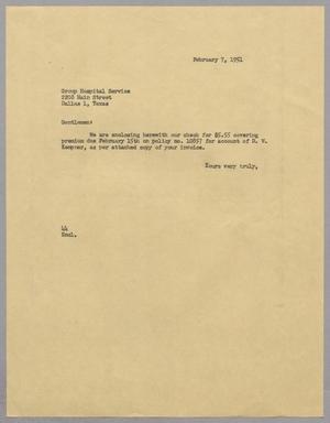 [Letter from A. H. Blackshear, Jr. to Group Hospital Service, February 7, 1951]