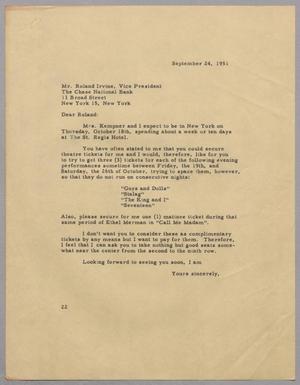 [Letter from Daniel W. Kempner to Roland Irvine, September 24, 1951]