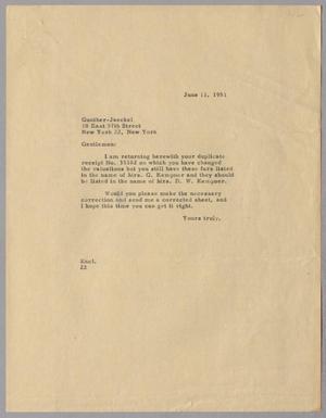 [Letter from Daniel W. Kempner to Gunther-Jaeckel, June 11, 1951]