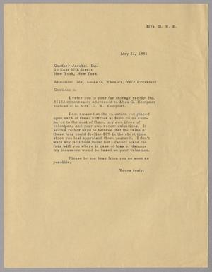[Letter from Mrs. Daniel W. Kempner to Gunther-Jaeckel, Inc., May 22, 1951]