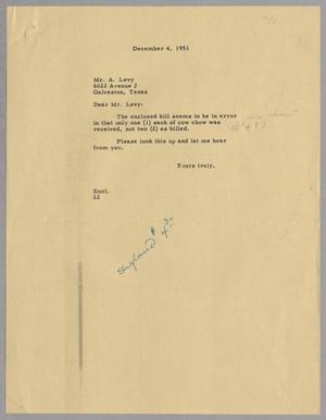 [Letter from Daniel W. Kempner to A. Levy, December 4, 1951]