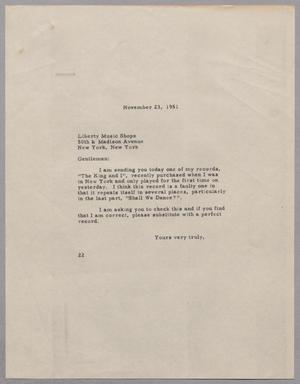 [Letter from D.W. Kempner to Liberty Music Shops, Inc., November 23, 1951]