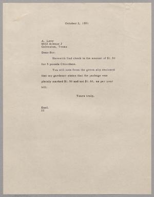 [Letter from Daniel W. Kempner to A. Levy, October 2, 1951]