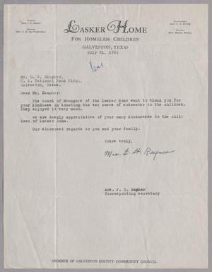 [Letter from L. F. Raymer to Daniel W. Kempner, July 31, 1951]
