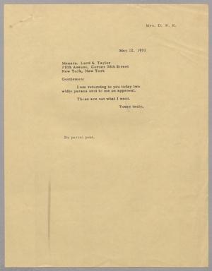 [Letter from Mrs. Daniel W. Kempner to Lord & Taylor, May 22, 1951]