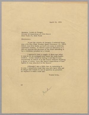 [Letter from Daniel W. Kempner to Lewis & Conger, April 10, 1951]