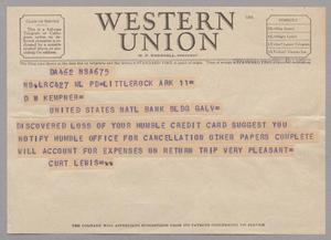 [Telegram from Curt Lewis to D. W. Kempner]