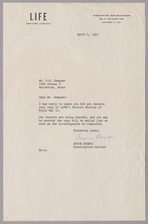 [Letter from Life Magazine to D. W. Kempner, April 4, 1951]