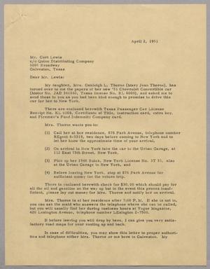 [Letter from Daniel W. Kempner to Curt Lewis, April 2, 1951]