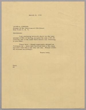 [Letter from Daniel W. Kempner to Lewis & Conger, March 12, 1951]