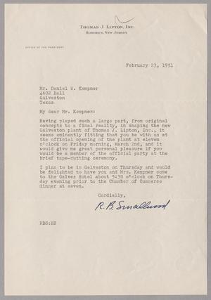 [Letter from R. B. Smallword to Daniel W. Kempner, February 23, 1951]