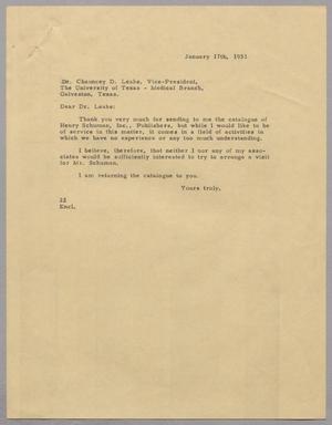 Primary view of object titled '[Letter from Daniel W. Kempner to Chauncey D. Leake, January 17, 1951]'.