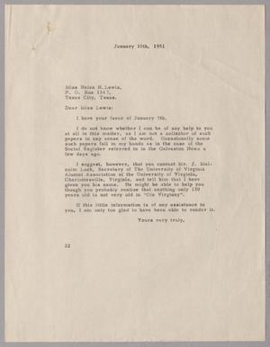 [Letter from Daniel W. Kempner to Helen H. Lewis, January 10, 1951]
