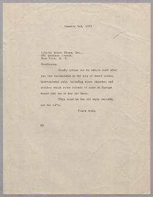 [Letter from D. W. Kempner to Liberty Music Shops, Inc., January 3, 1951]