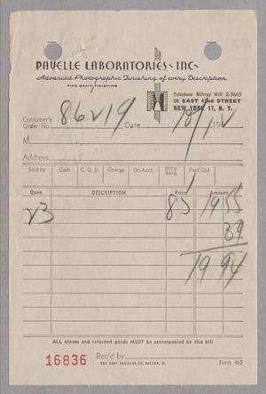 [Invoice for a Purchase from Pavelle Laboratories Inc., October 01, 1942]