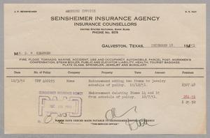 [Invoice for Insurance for Mr. D. W. Kempner, December 1951]