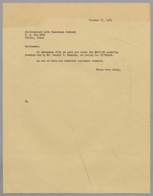 [Letter from A. H. Blackshear to Southwestern Life Insurance Company, October 17, 1951]