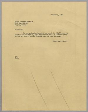 [Letter from A. H. Blackshear, Jr. to Group Hospital Service, October 5, 1951]