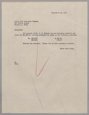 [Letter from A. H. Blackshear, Jr. to Aetna Life Insurance Company, September 28, 1951]