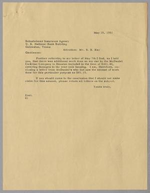 [Letter from Daniel W. Kempner to Seinsheimer Insurance Agency, May 18, 1951]