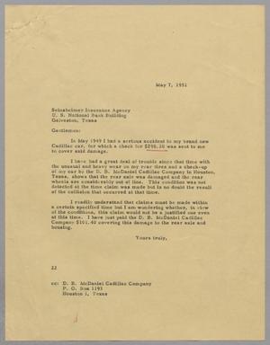 [Letter from Daniel W. Kempner to Seinsheimer Insurance Agency, May 7, 1951]