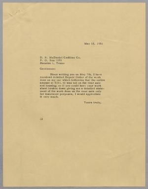 [Letter from Daniel W. Kempner to D. B. McDaniel Cadillac Co., May 14, 1951]