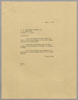 [Letter from Daniel W. Kempner to D. B. McDaniel Cadillac Co., May 7, 1951]