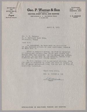[Letter from Geo. P. Werner & Son to Daniel W. Kempner, April 2, 1951]