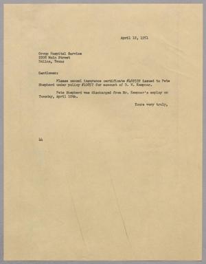 [Letter from A. H. Blackshear, Jr. to Group Hospital Service, April 12, 1951]