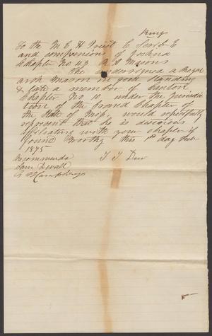 Primary view of object titled '[Recommendation Letter for T. T. Dew, February 1, 1875]'.