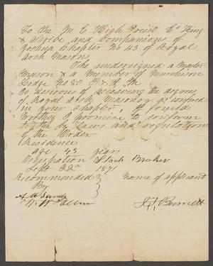 Primary view of object titled '[Recommendation Letter for I. F. Bennett, September 22, 1871]'.