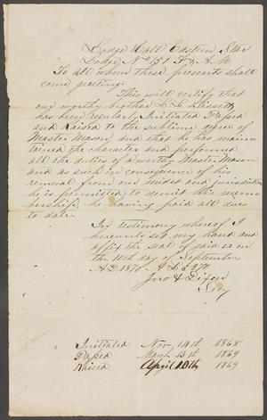 Primary view of object titled '[Recommendation Letter for L. L. Bissell, September 10, 1870]'.