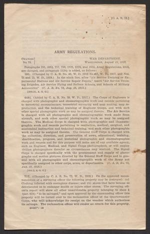 Primary view of object titled 'Army Reguations, Changes Number 78, August 19, 1918'.