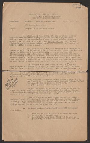 Primary view of object titled '[Memorandum From Headquarters, 161st Depot Brigade, August 26, 1918]'.