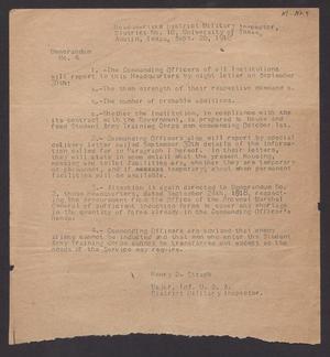 [UT Students' Army Training Corps Memo Number 4]