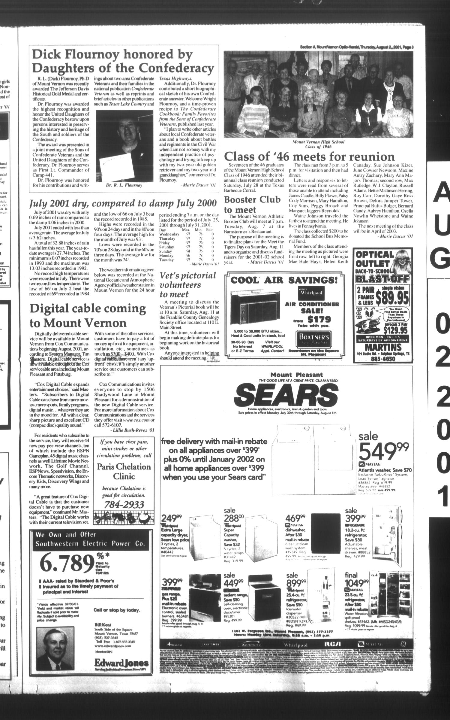 Mount Vernon Optic-Herald (Mount Vernon, Tex.), Vol. 126, No. 51, Ed. 1 Thursday, August 2, 2001
                                                
                                                    [Sequence #]: 3 of 14
                                                