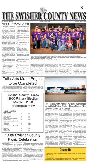 Primary view of object titled 'The Swisher County News (Tulia, Tex.), Vol. 12, No. 11, Ed. 1 Thursday, March 5, 2020'.