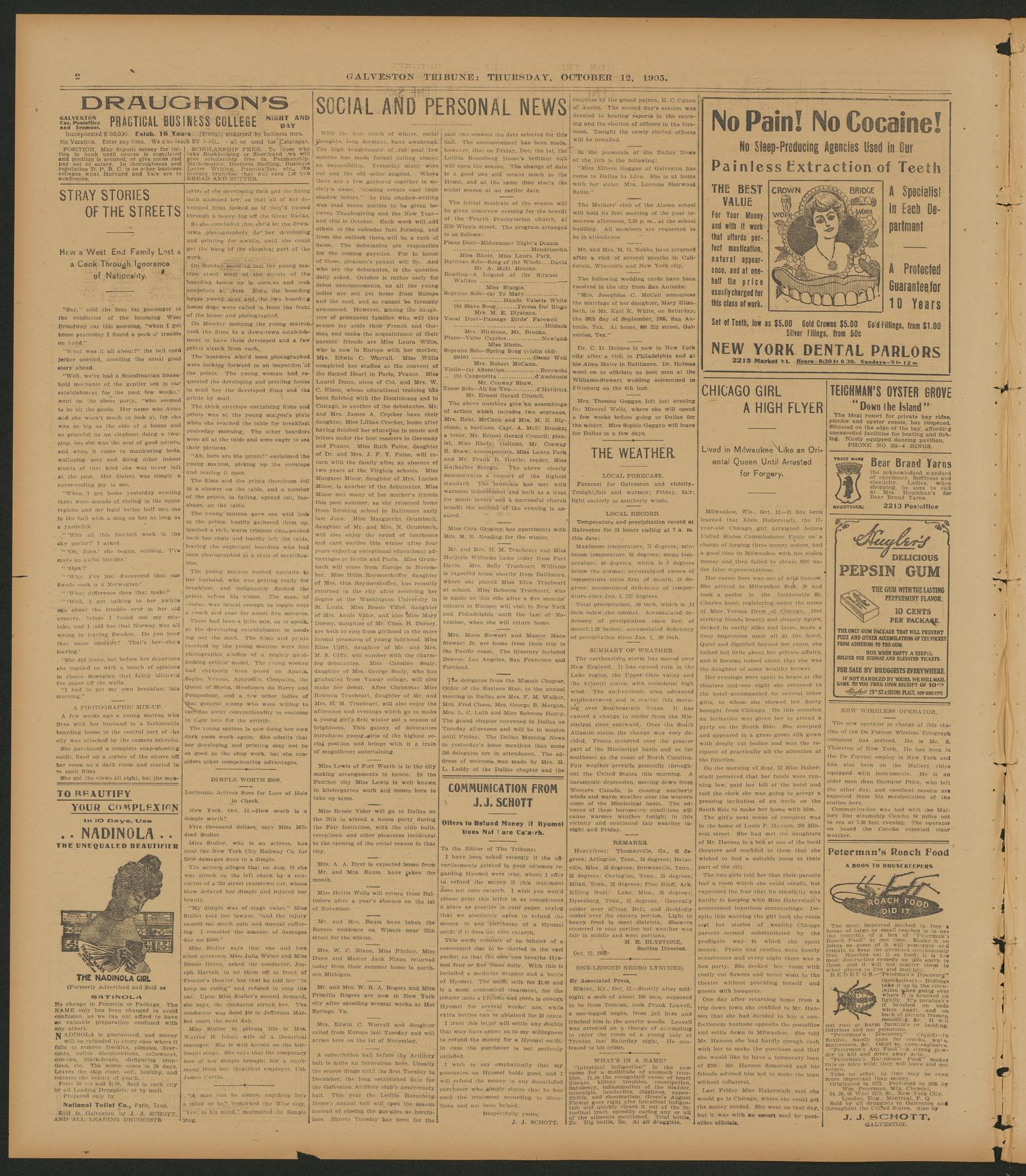 Galveston Tribune. (Galveston, Tex.), Vol. 25, No. 276, Ed. 1 Thursday, October 12, 1905
                                                
                                                    [Sequence #]: 2 of 8
                                                
