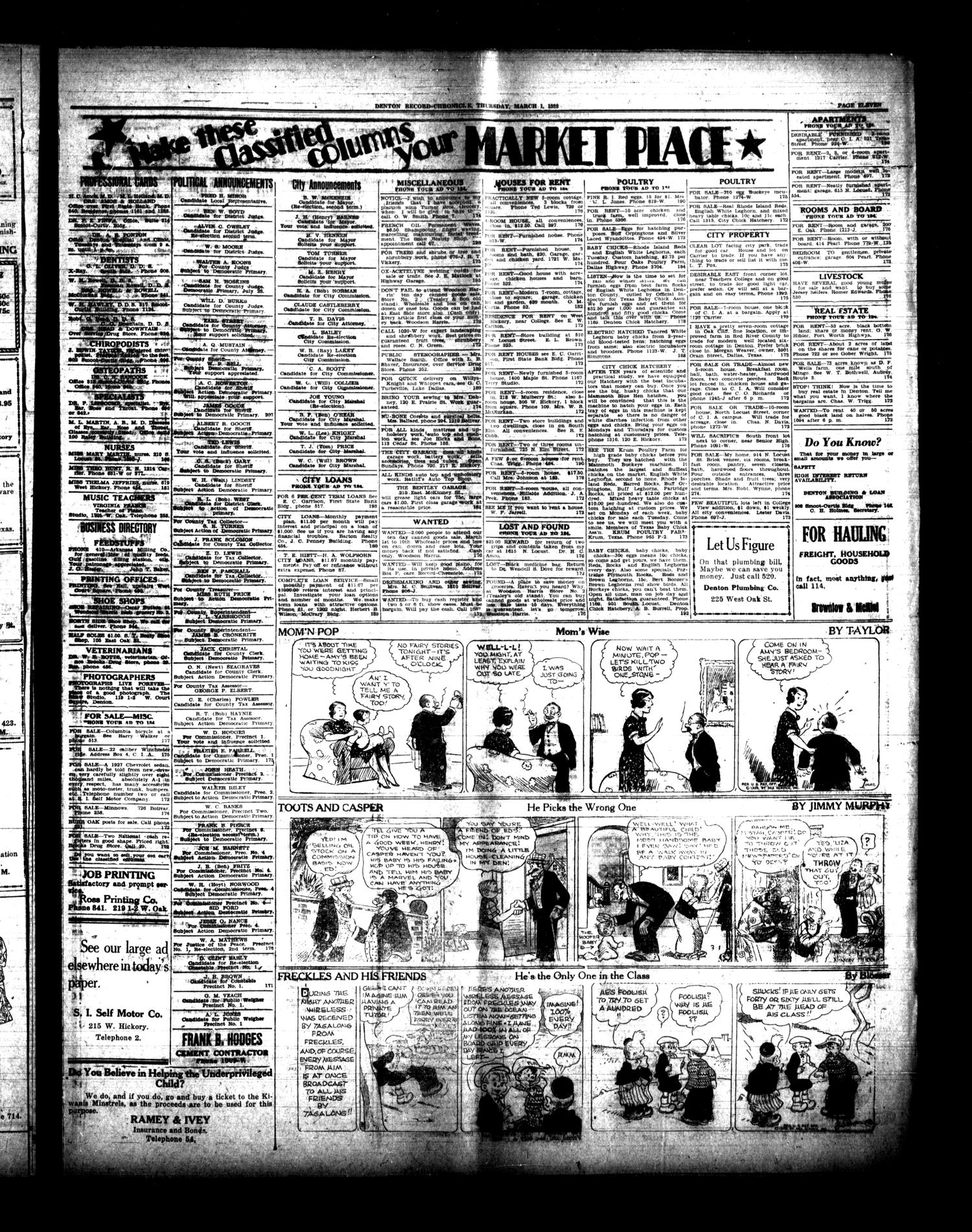Denton Record-Chronicle (Denton, Tex.), Vol. [27], No. 172, Ed. 1 Thursday, March 1, 1928
                                                
                                                    [Sequence #]: 11 of 12
                                                
