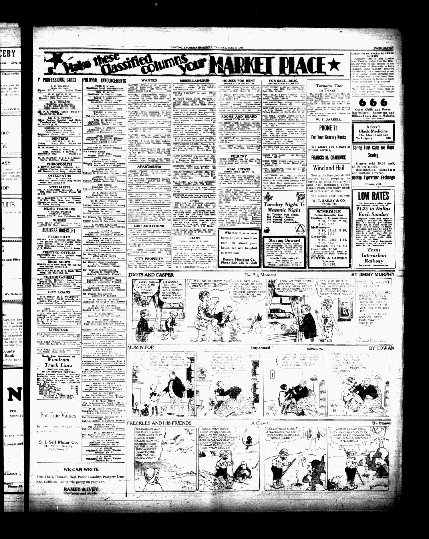 Denton Record-Chronicle (Denton, Tex.), Vol. [27], No. 230, Ed. 1 Tuesday, May 8, 1928
                                                
                                                    [Sequence #]: 11 of 12
                                                