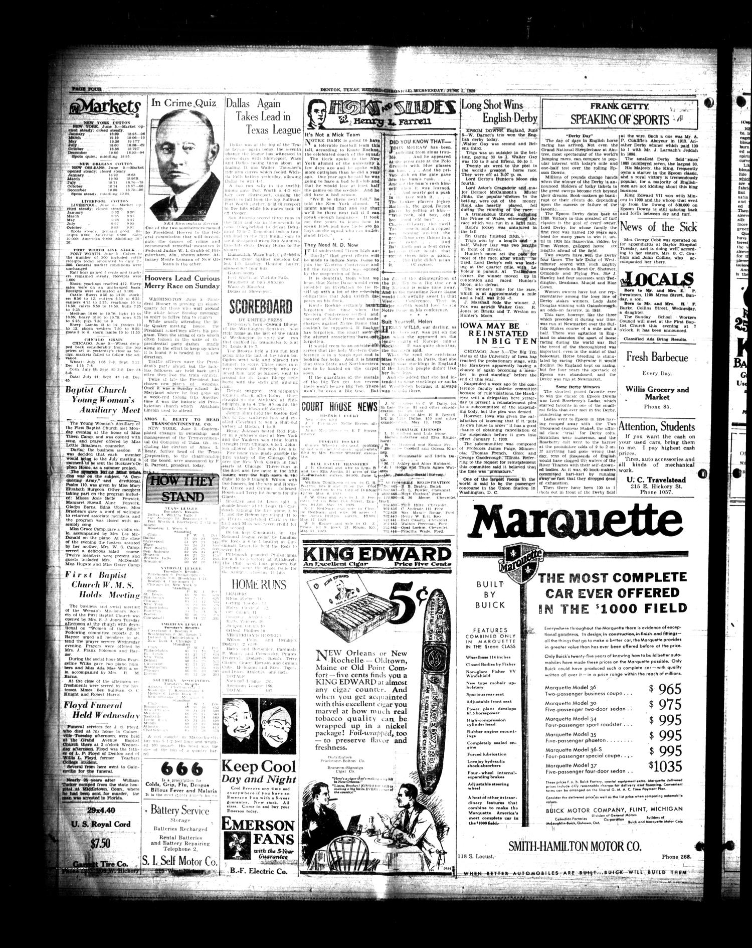Denton Record-Chronicle (Denton, Tex.), Vol. 28, No. 253, Ed. 1 Wednesday, June 5, 1929
                                                
                                                    [Sequence #]: 4 of 8
                                                