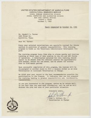 [Letter from J. L. Wilbur, Jr. to W. L. Tarver, October 7, 1963]