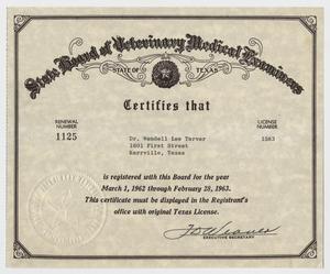 [Texas Veterinary Certification: 1962]