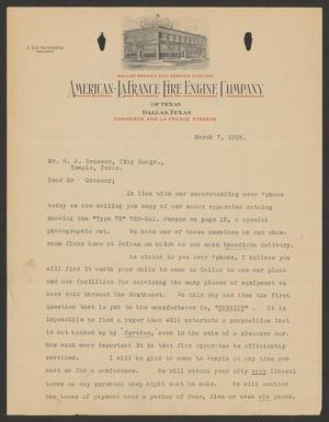 [Letter from the American LaFrance Fire Engine Company to Temple, Texas - March 7 1925]