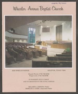 Primary view of object titled '[Wheeler Avenue Baptist Church Bulletin: March 30, 2003]'.