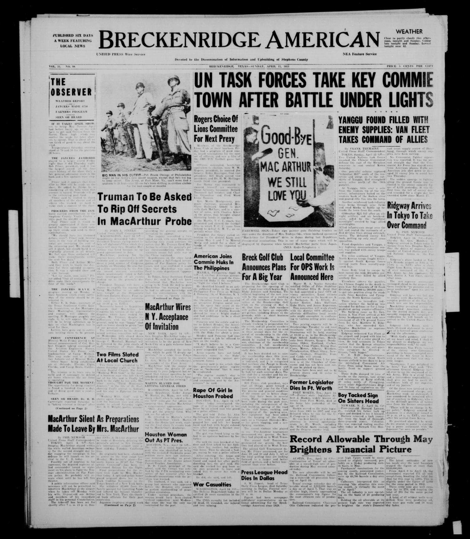 Breckenridge American Breckenridge Tex Vol 31 No 98 Ed 1