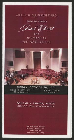 [Wheeler Avenue Baptist Church Bulletin: October 26, 2003]