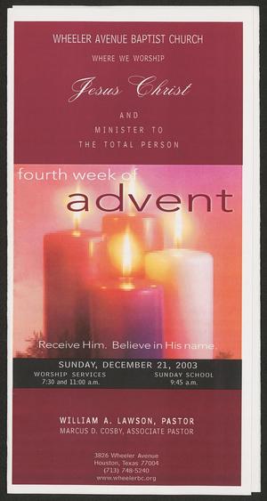 [Wheeler Avenue Baptist Church Bulletin: December 21, 2003]
